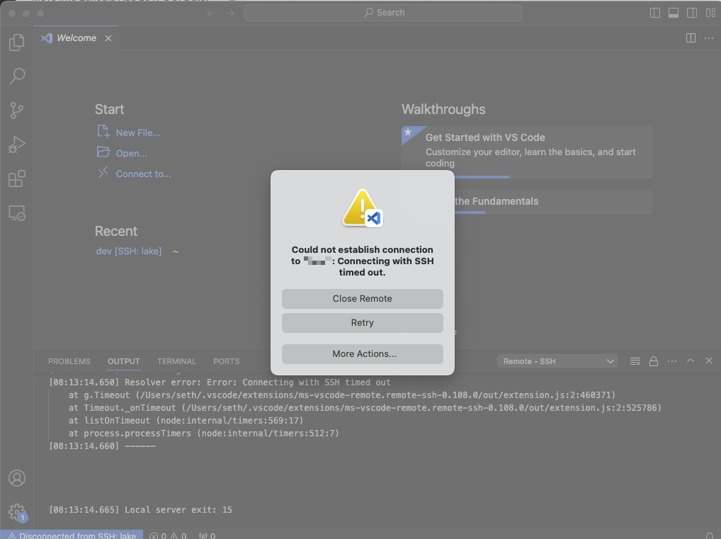 VS Code Unable to SSH Connect